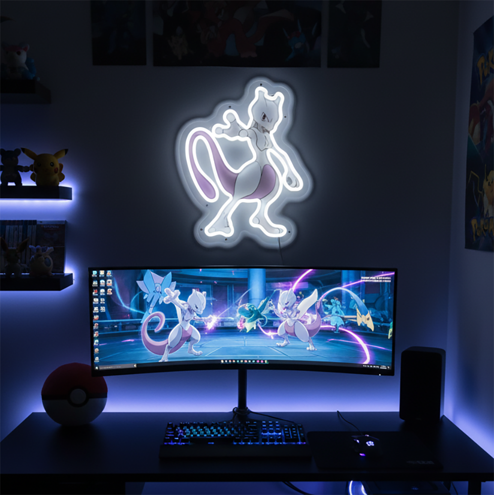 Home Bar Setup - Custom Anime Pokemon Mewtwo Acrylic Neon