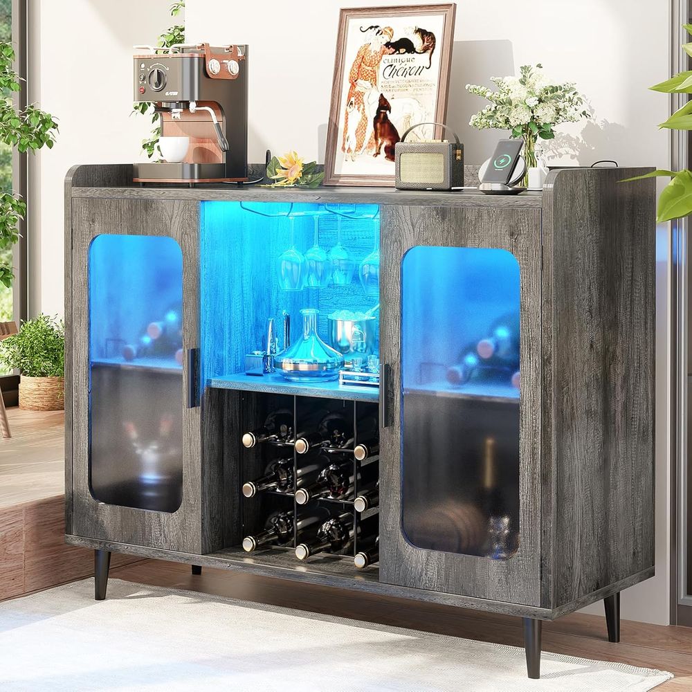 Home Bar And Cabinet - Wine Bar Cabinet with Power Outlet,