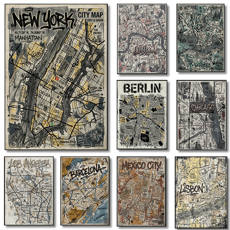 Home Barcelona - Urban Hand-Drawn Streets Graffiti Style Posters