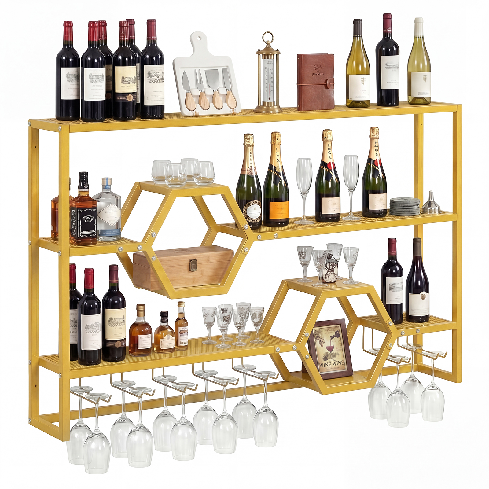 Wall Mounted Wine Rack 47” Lar - Home Bar Stand ulasan dan harga