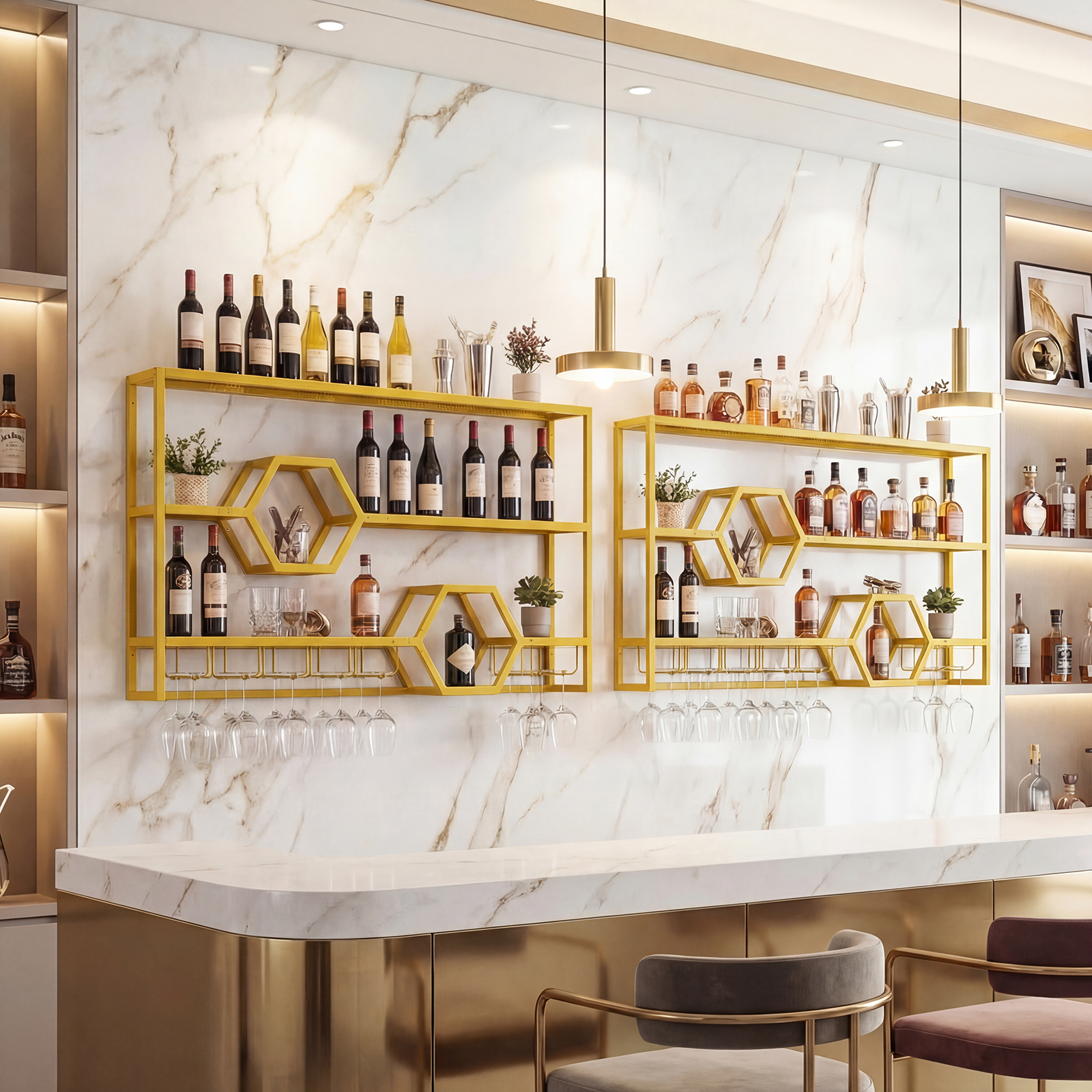 Wall Mounted Wine Rack 47” Lar - Home Bar Stand ulasan dan harga