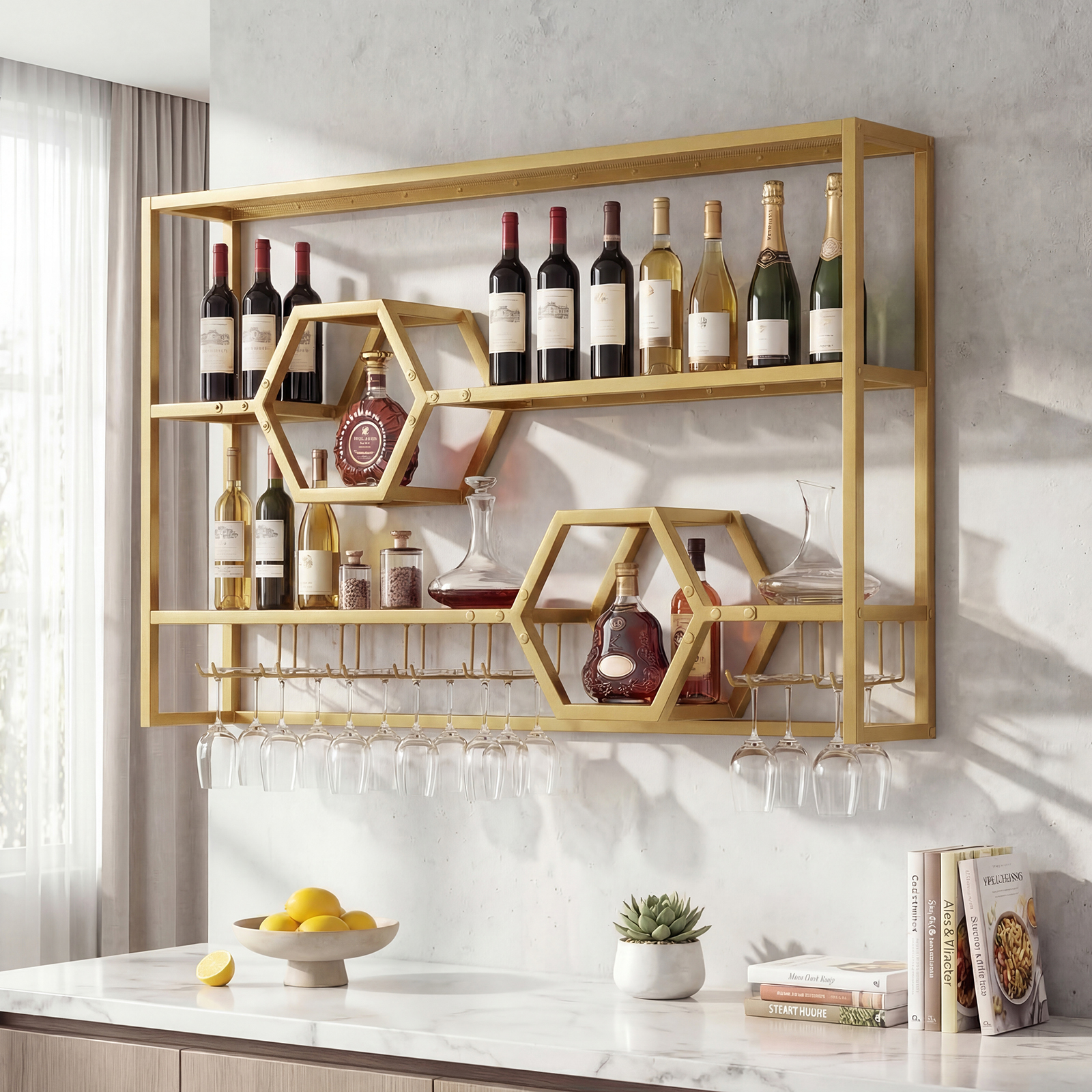 Wall Mounted Wine Rack 47” Lar - Home Bar Stand ulasan dan harga