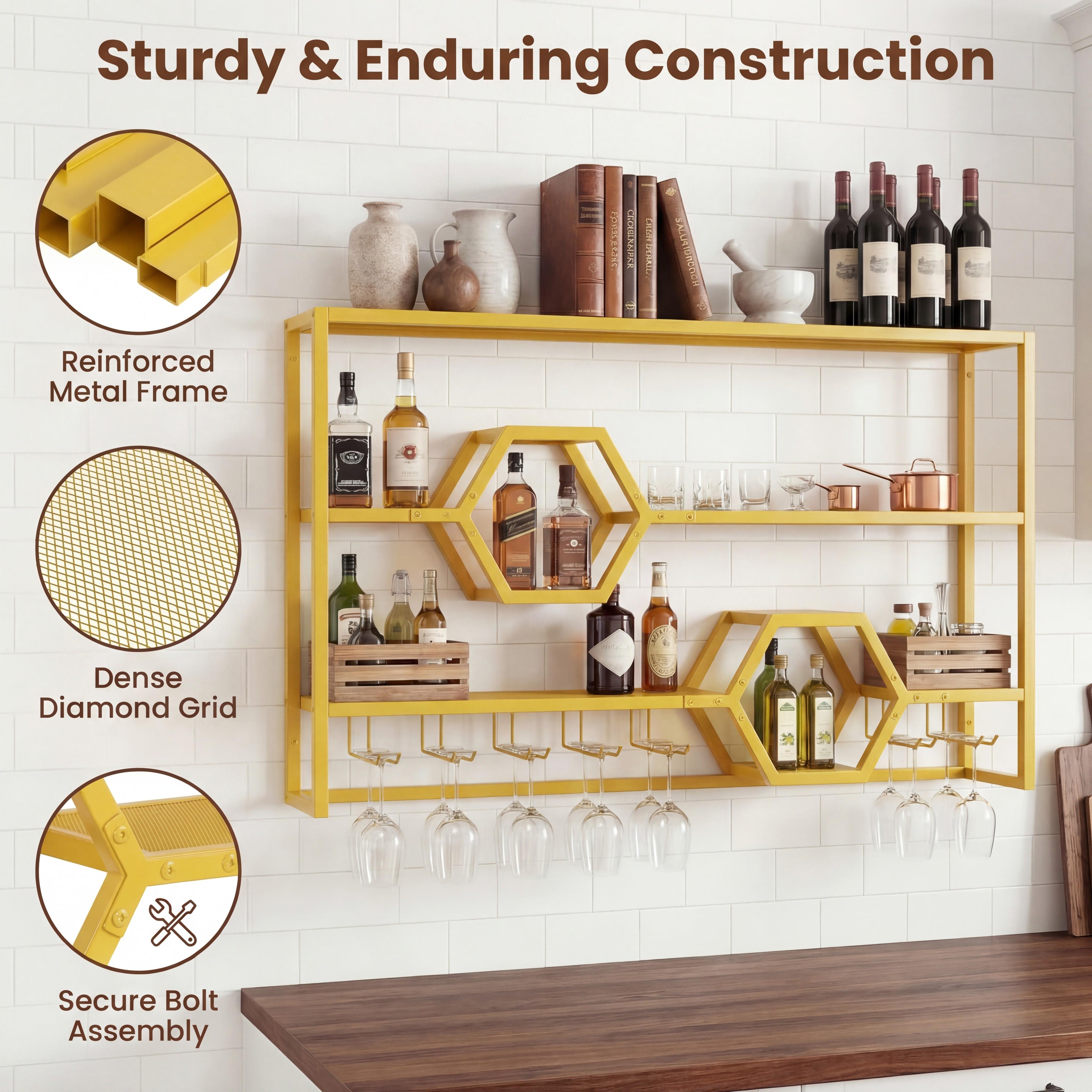 Wall Mounted Wine Rack 47” Lar - Home Bar Stand ulasan dan harga